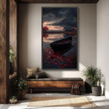Tableau bateau sur lac d’automne