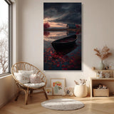 Tableau bateau sur lac d’automne