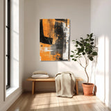Toile Abstraite Orange, Noir & Blanc