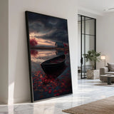 Tableau bateau sur lac d’automne