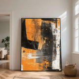 Toile Abstraite Orange, Noir & Blanc