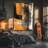 Toile Abstraite Orange, Noir & Blanc