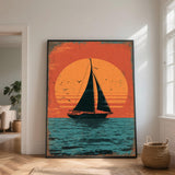 Toile Vintage Voilier au Coucher du Soleil