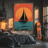 Toile Vintage Voilier au Coucher du Soleil