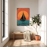 Toile Vintage Voilier au Coucher du Soleil